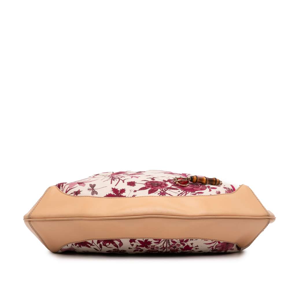 Gucci Canvas Floral Peggy Bamboo Hobo White Canvas Good condition - Inside View