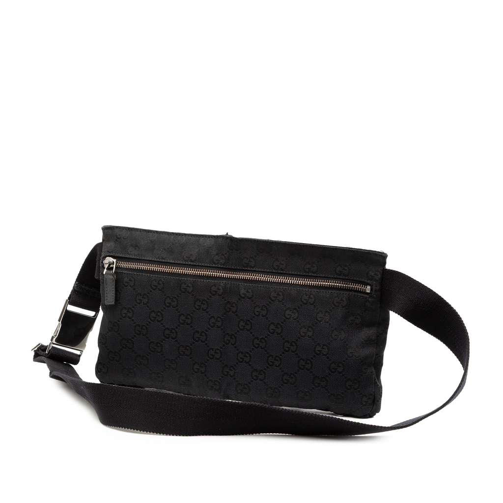 Gucci GG Canvas Double Pocket Belt Bag Black Canvas Good condition - Back View