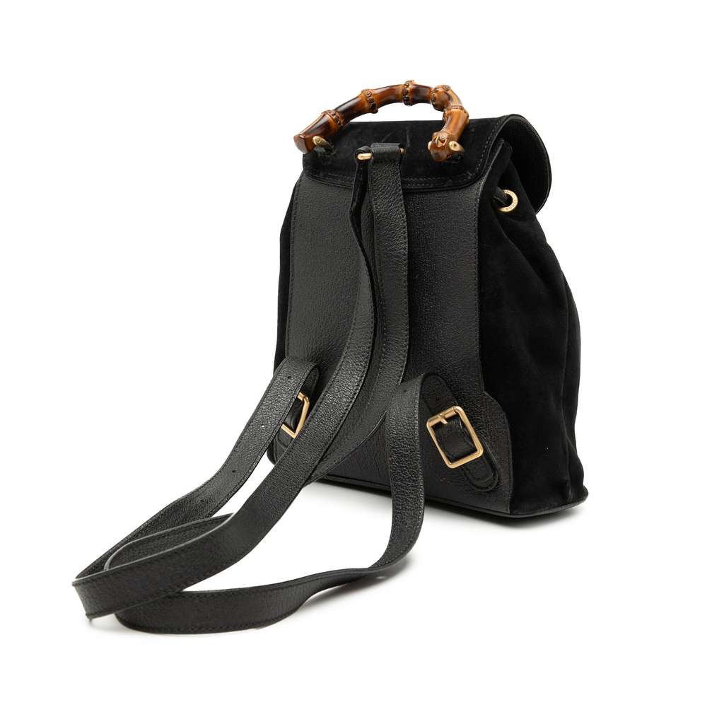 Gucci Suede Bamboo Backpack Black Leather Good condition - Back View