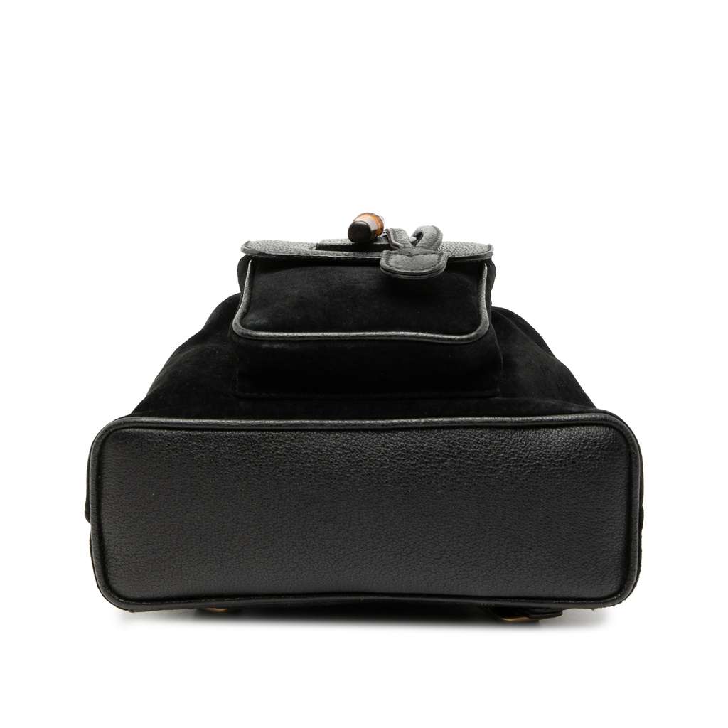 Gucci Suede Bamboo Backpack Black Leather Good condition - Inside View