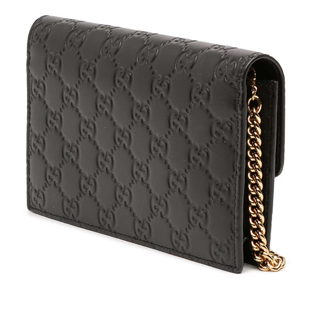 Gucci Guccissima Interlocking G Wallet On Chain Black Leather Good condition - Back View