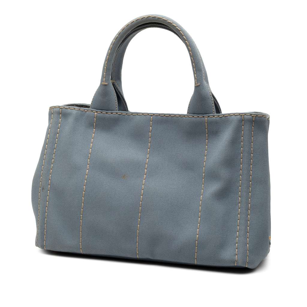 Prada Small Canvas Canapa Logo Satchel Blue Canvas Good condition - Back View