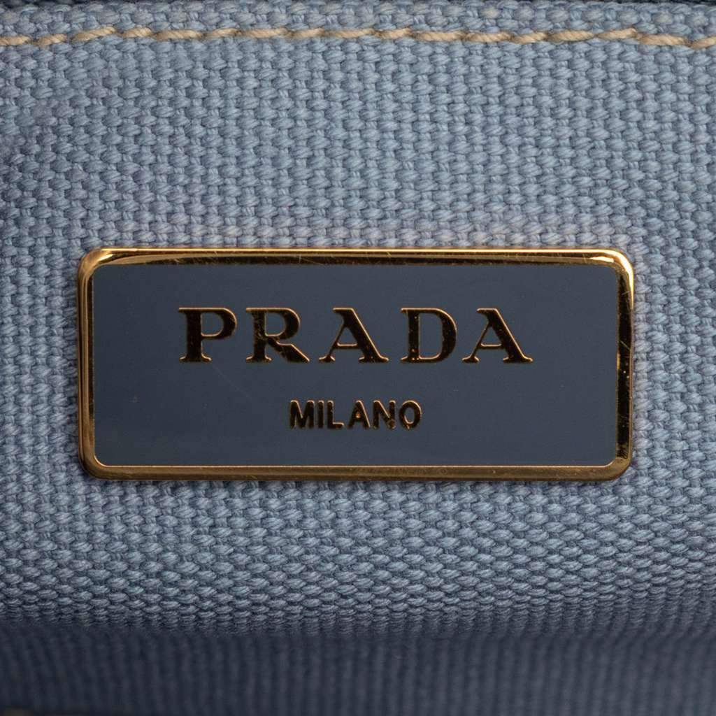 Prada Small Canvas Canapa Logo Satchel Blue Canvas Good condition - Box View
