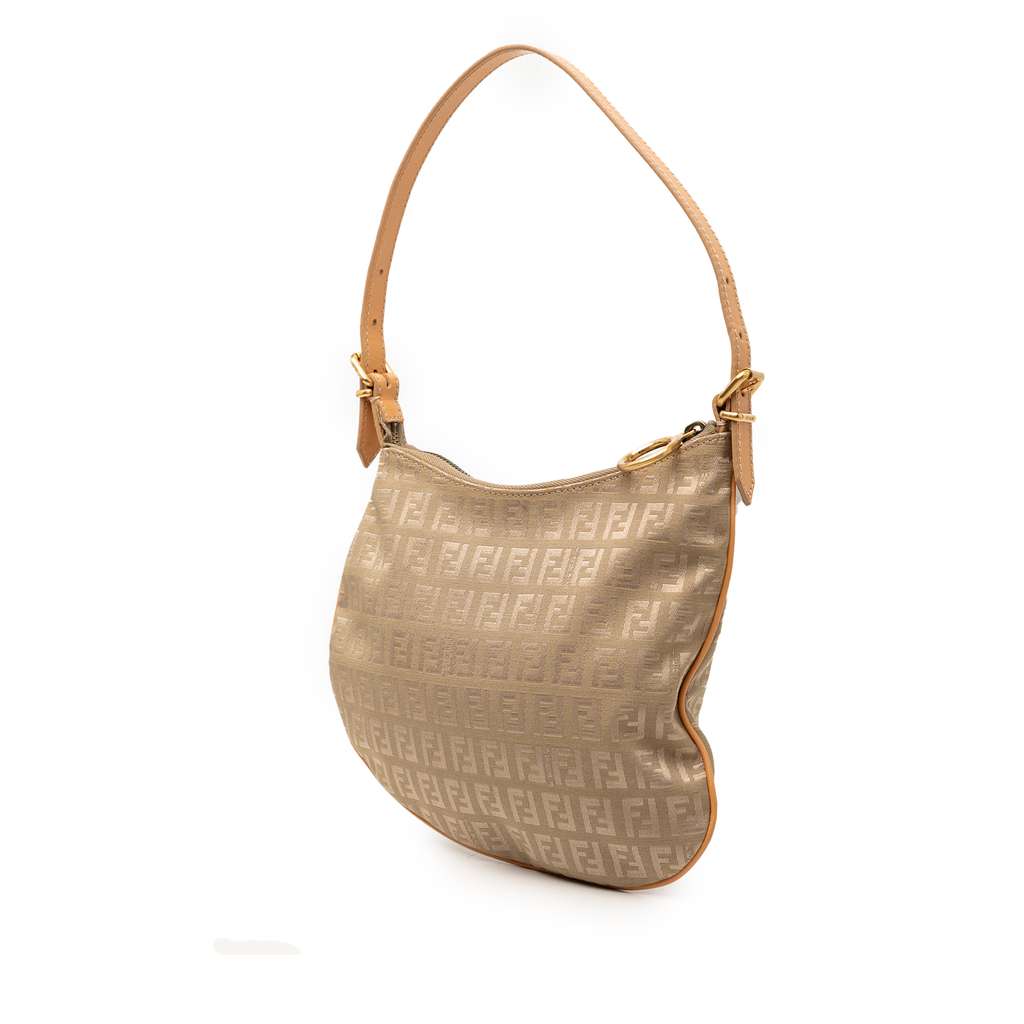 Fendi Zucchino Canvas Oyster Shoulder Bag Brown Canvas Good condition - Back View