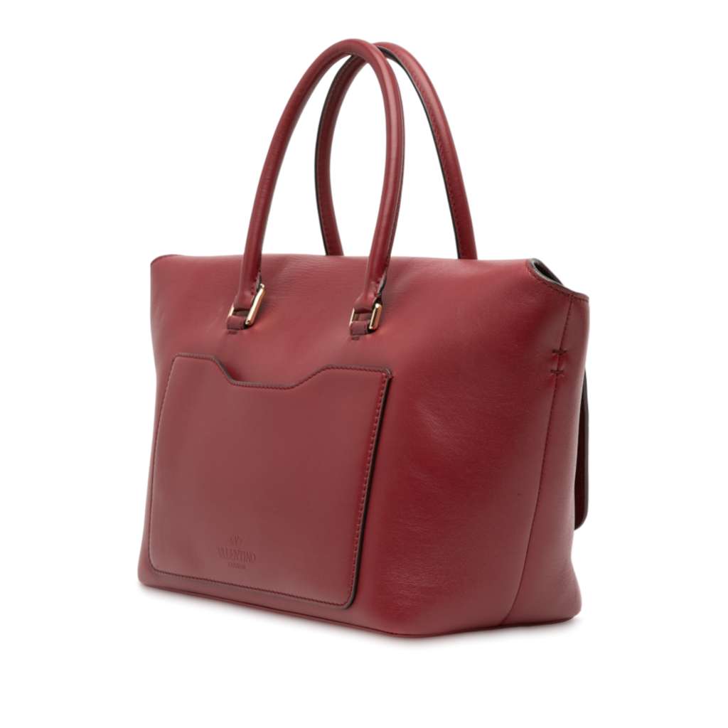 Valentino Leather Rockstud Demilune Satchel Red Leather Good condition - Back View