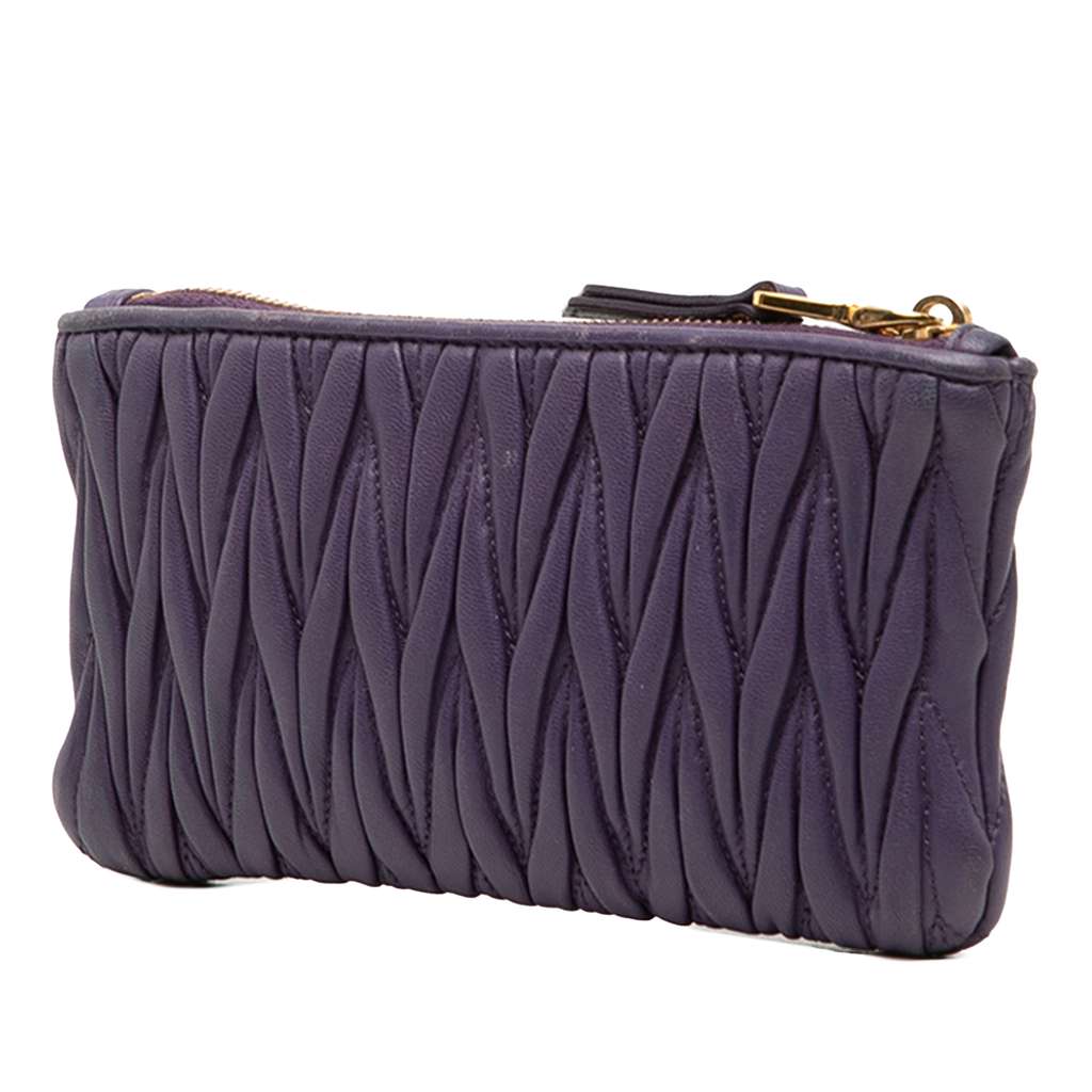 Miu Miu Matelasse Leather Pouch Purple Leather Good condition - Back View