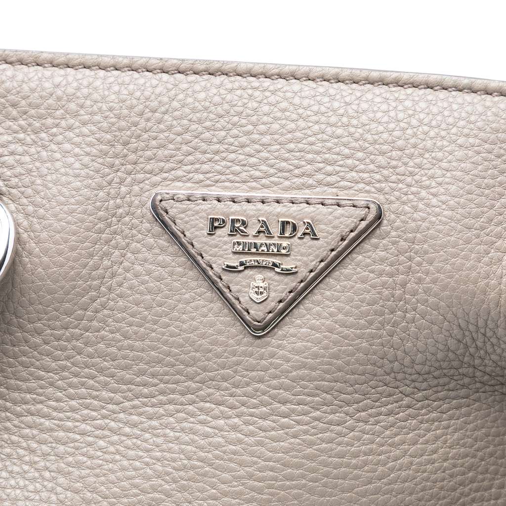 Prada Vitello Daino Open Convertible Tote Grey Leather Good condition - Box View