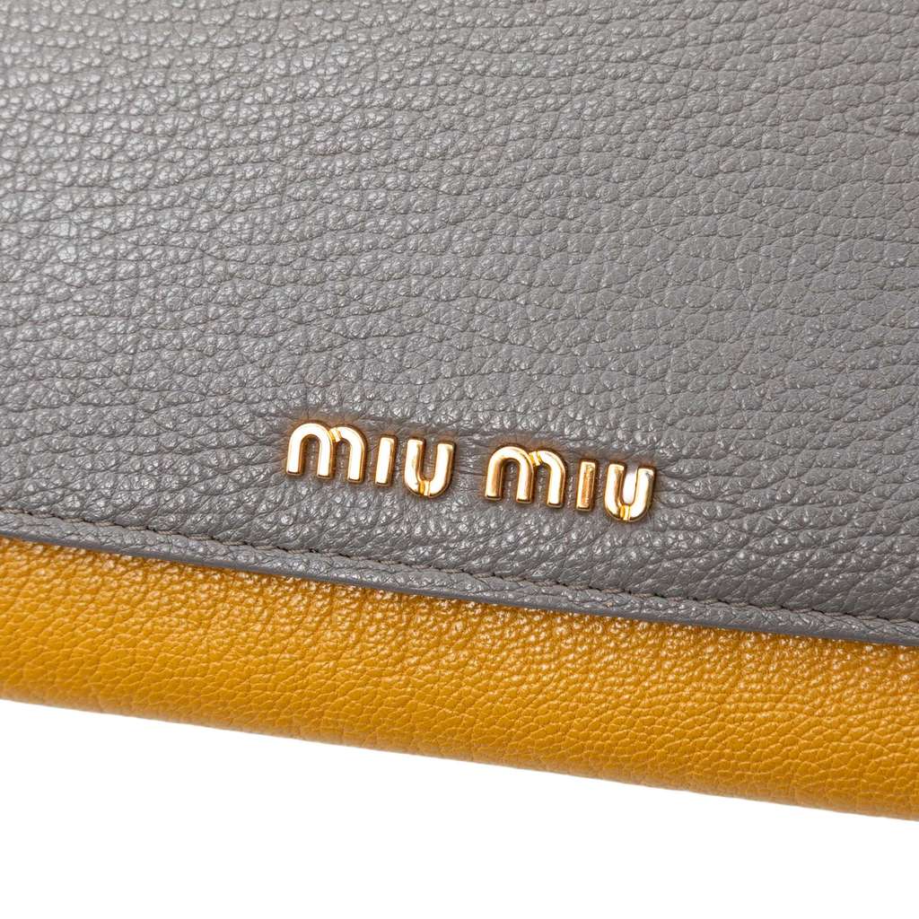 Miu Miu Bicolor Goatskin Madras Wallet on Chain Yellow Leather Good condition - Box View