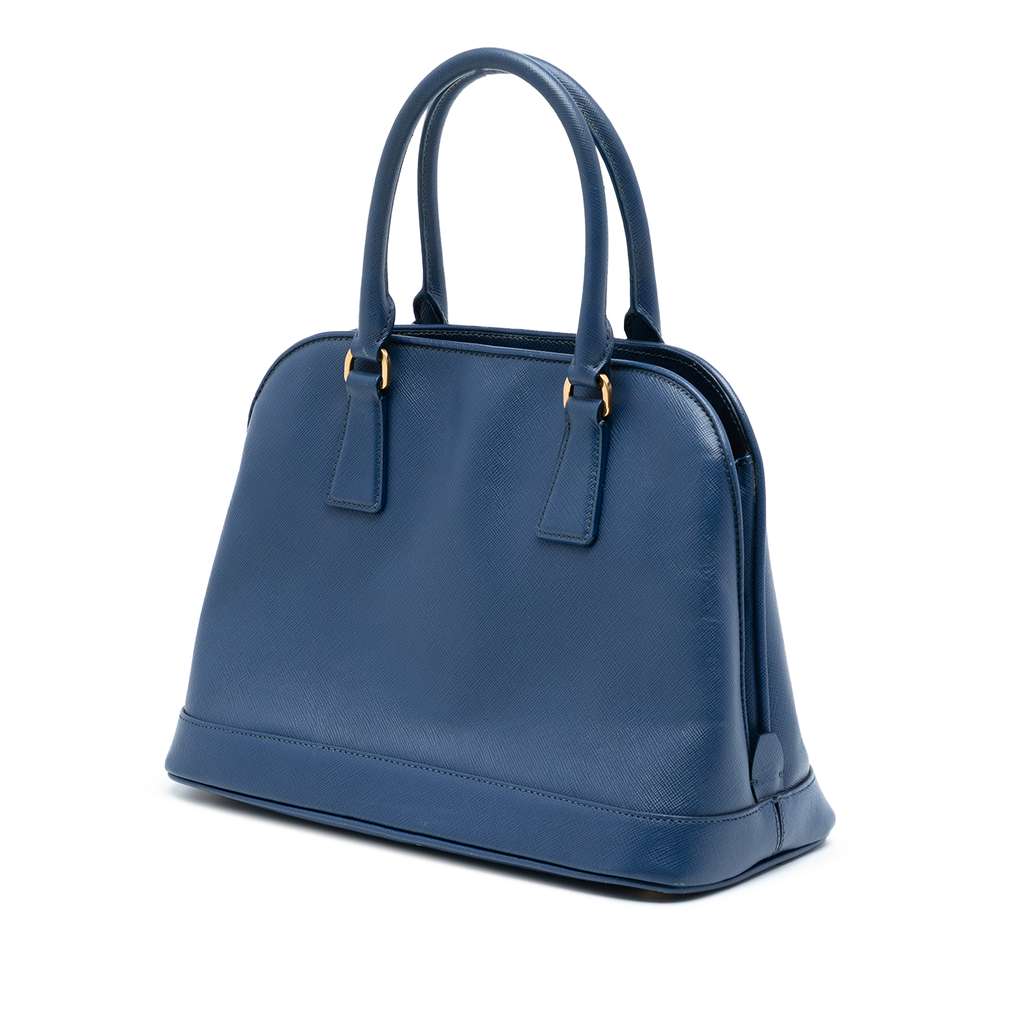 Prada Medium Saffiano Lux Open Promenade Satchel Blue Leather Good condition - Back View