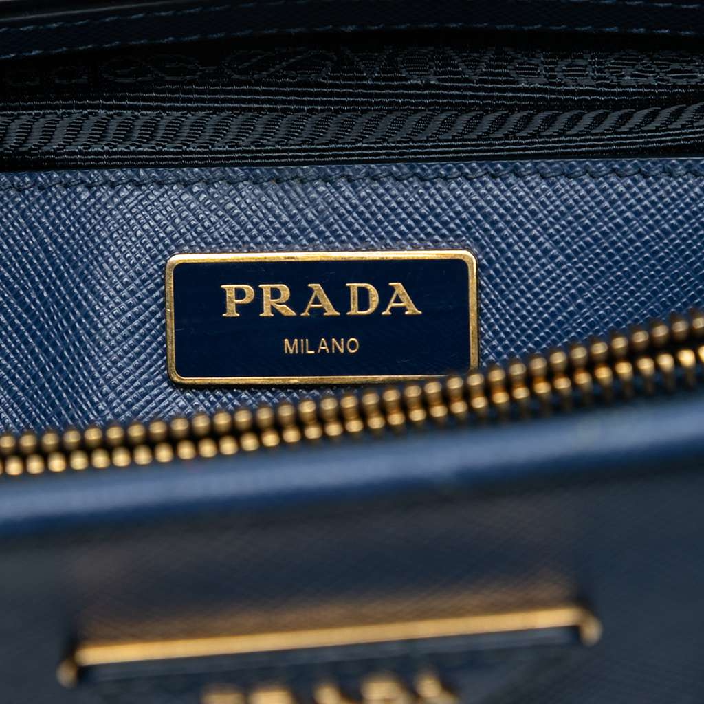 Prada Medium Saffiano Lux Open Promenade Satchel Blue Leather Good condition - Box View