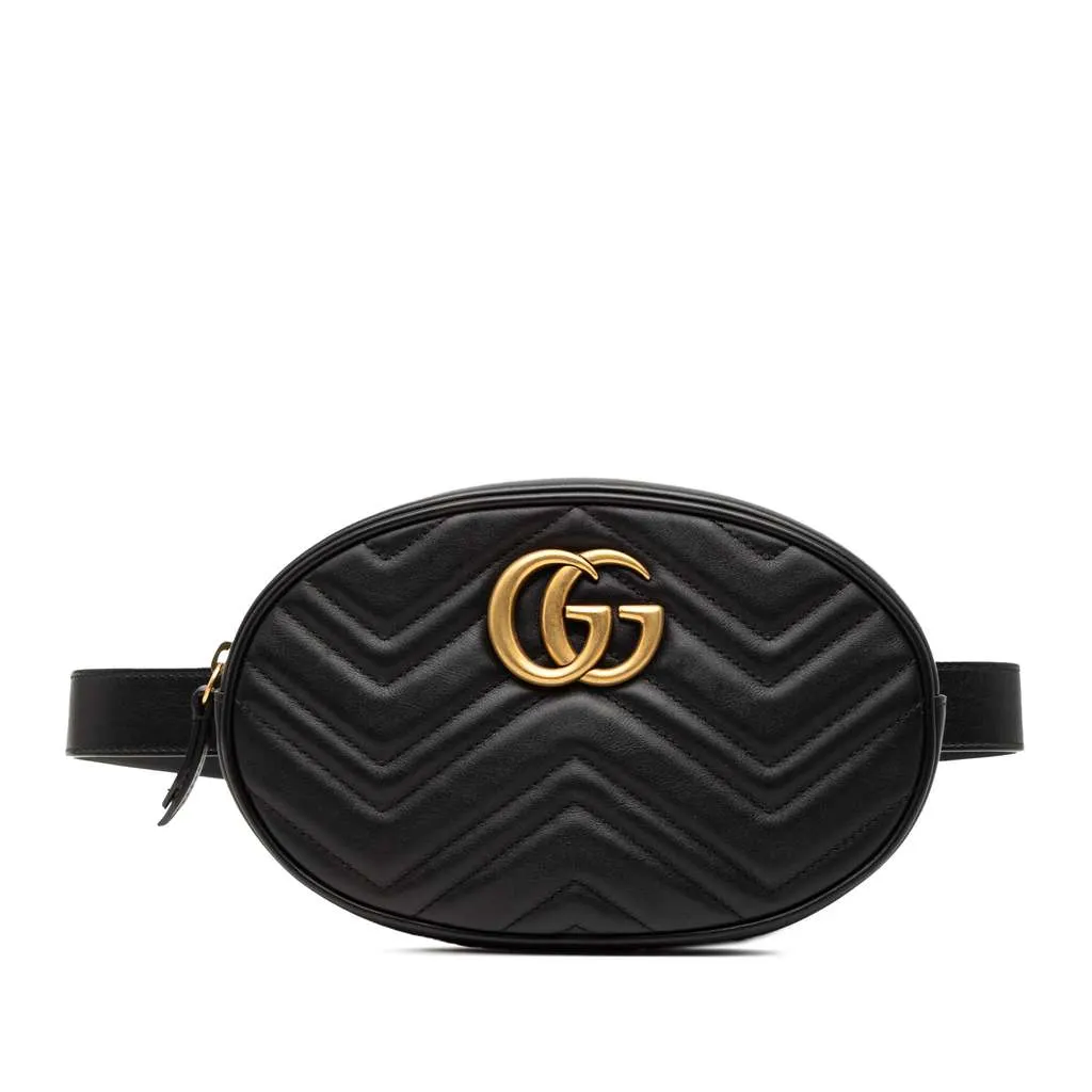 Gucci GG Marmont Matelasse Leather Belt Bag Black Leather Very good - Front View