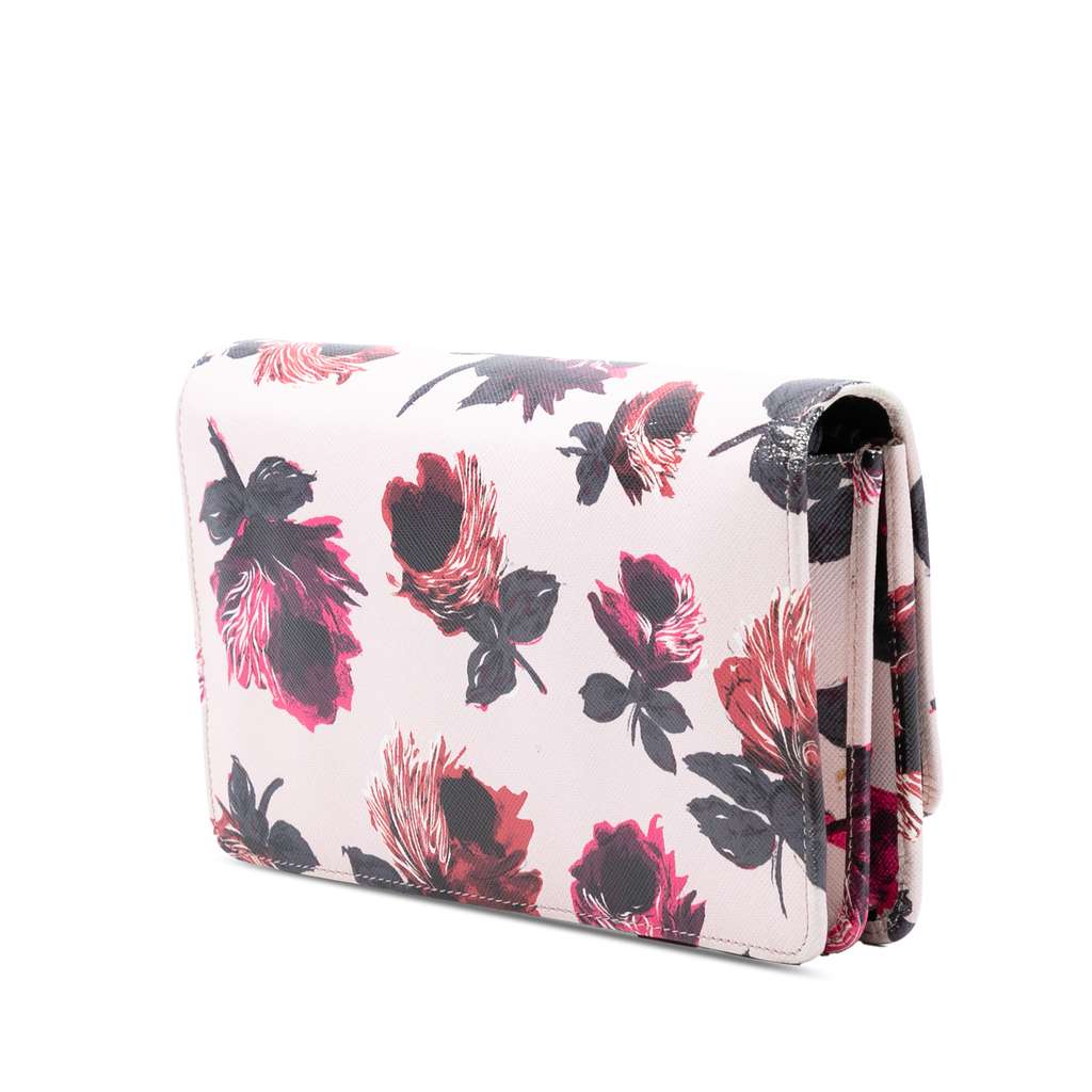 Prada Saffiano Floral Print Wallet on Strap Pink Leather Good condition - Back View
