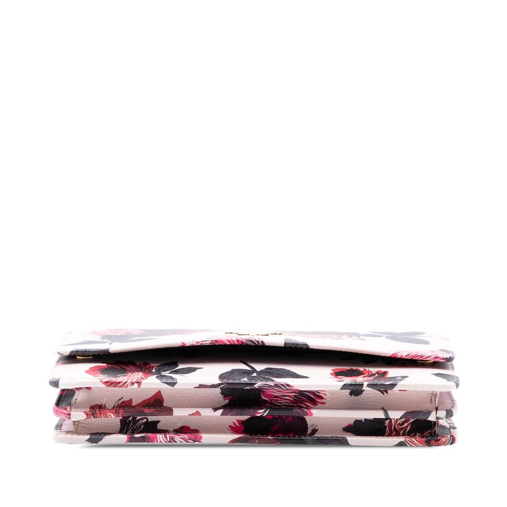 Prada Saffiano Floral Print Wallet on Strap Pink Leather Good condition - Inside View