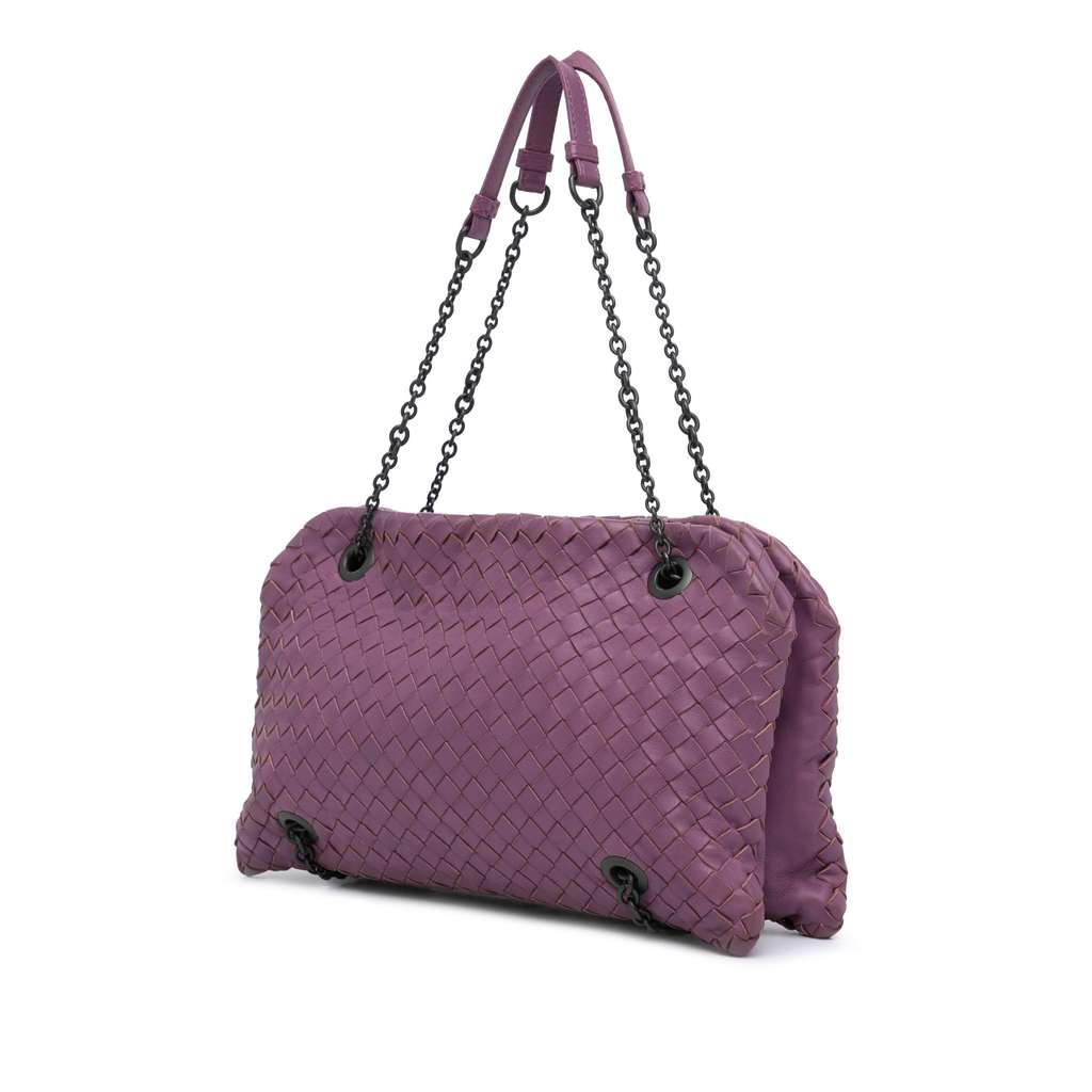 Bottega Veneta Nappa Intrecciato Duo Shoulder Bag Purple Leather Good condition - Back View