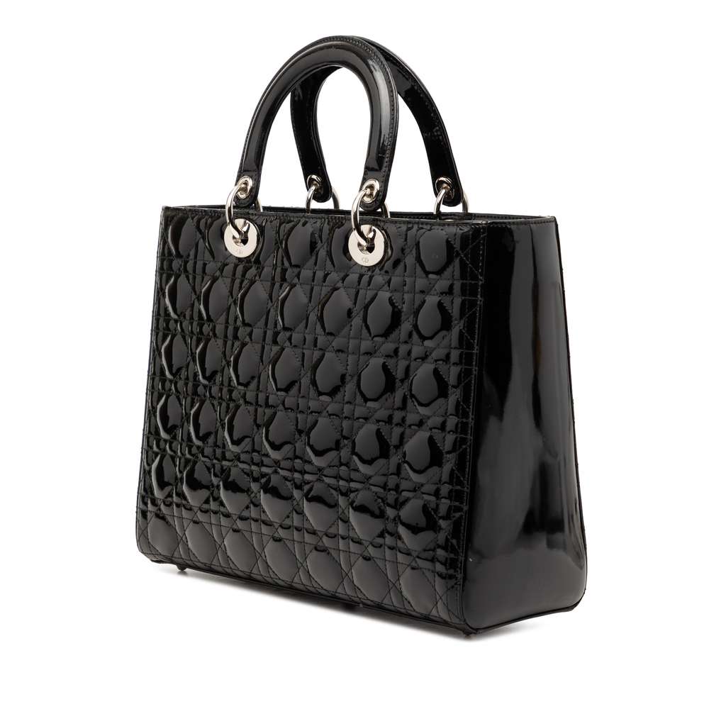 Dior Large Patent Cannage Lady Dior Black Leather Good condition - Back View