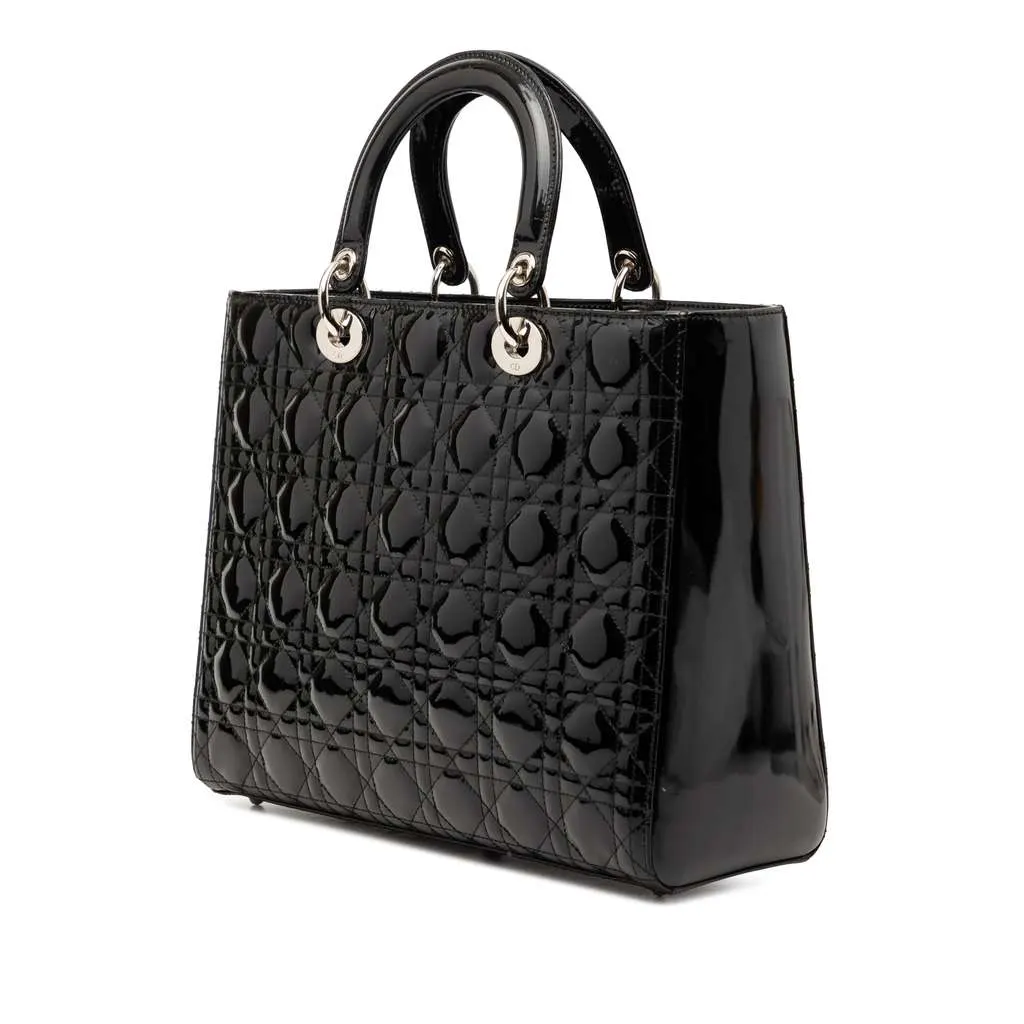Dior Large Patent Cannage Lady Dior Black Leather Good - Back View