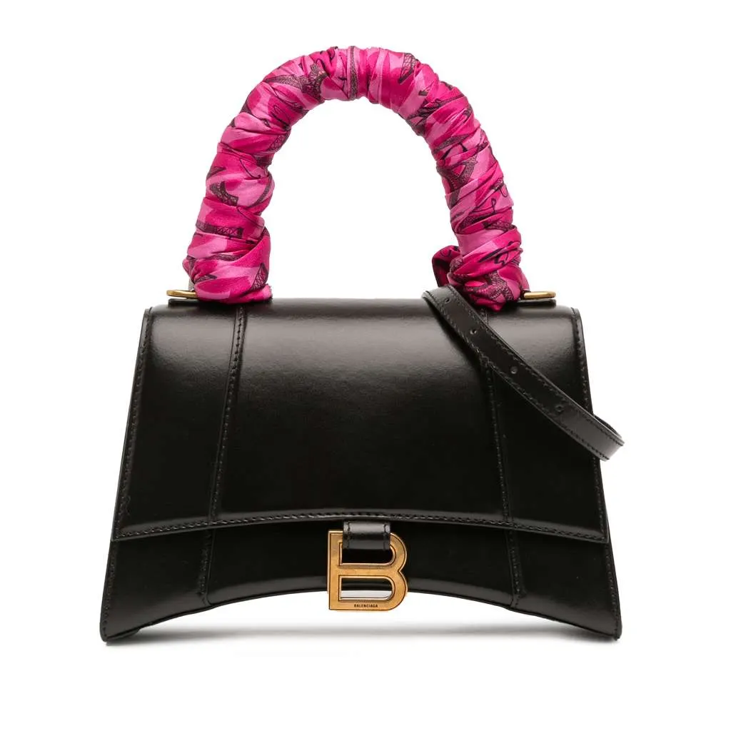 Balenciaga Small Shiny Box Calfskin Hourglass Top Handle Bag Black Leather Very good - Front View