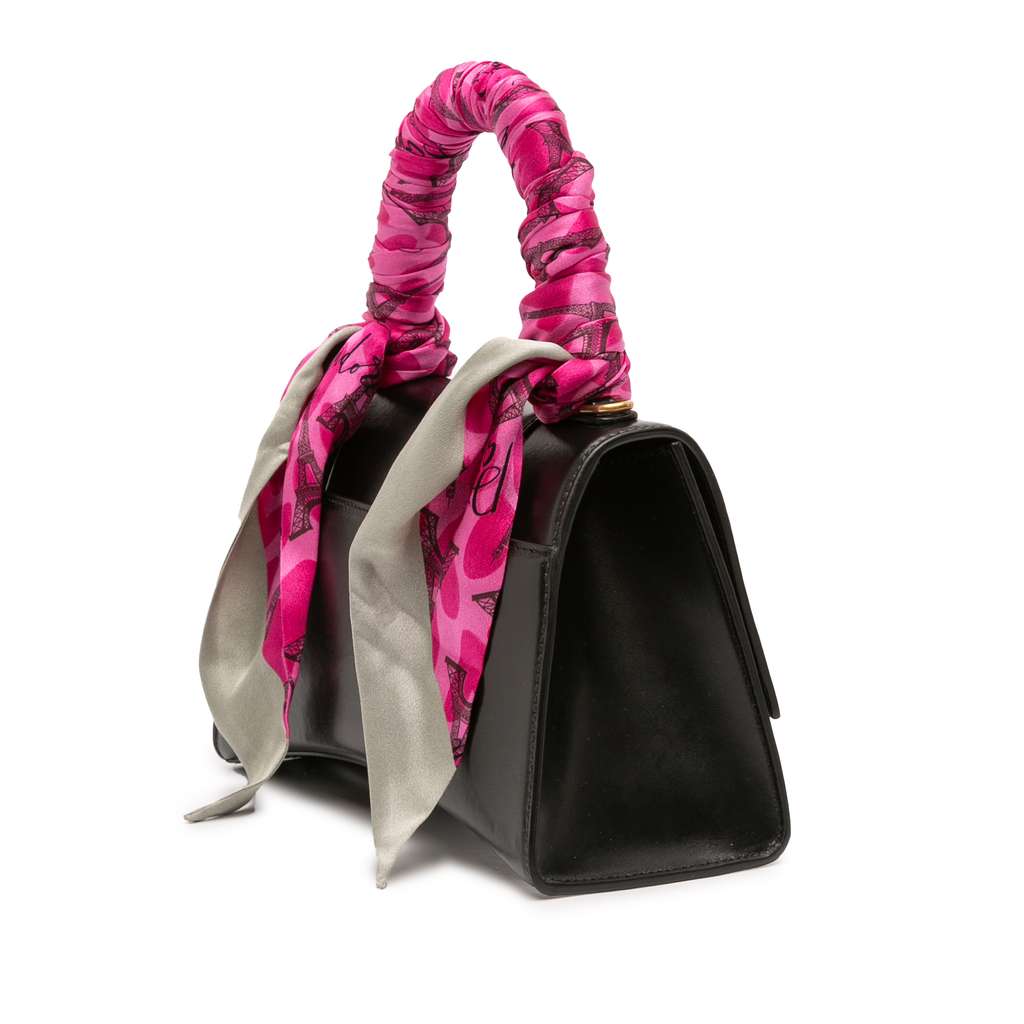 Balenciaga Small Shiny Box Calfskin Hourglass Top Handle Bag Black Leather Good condition - Back View