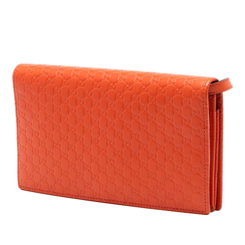 Gucci Microguccissima Wallet on Strap Orange Leather Good condition - Back View