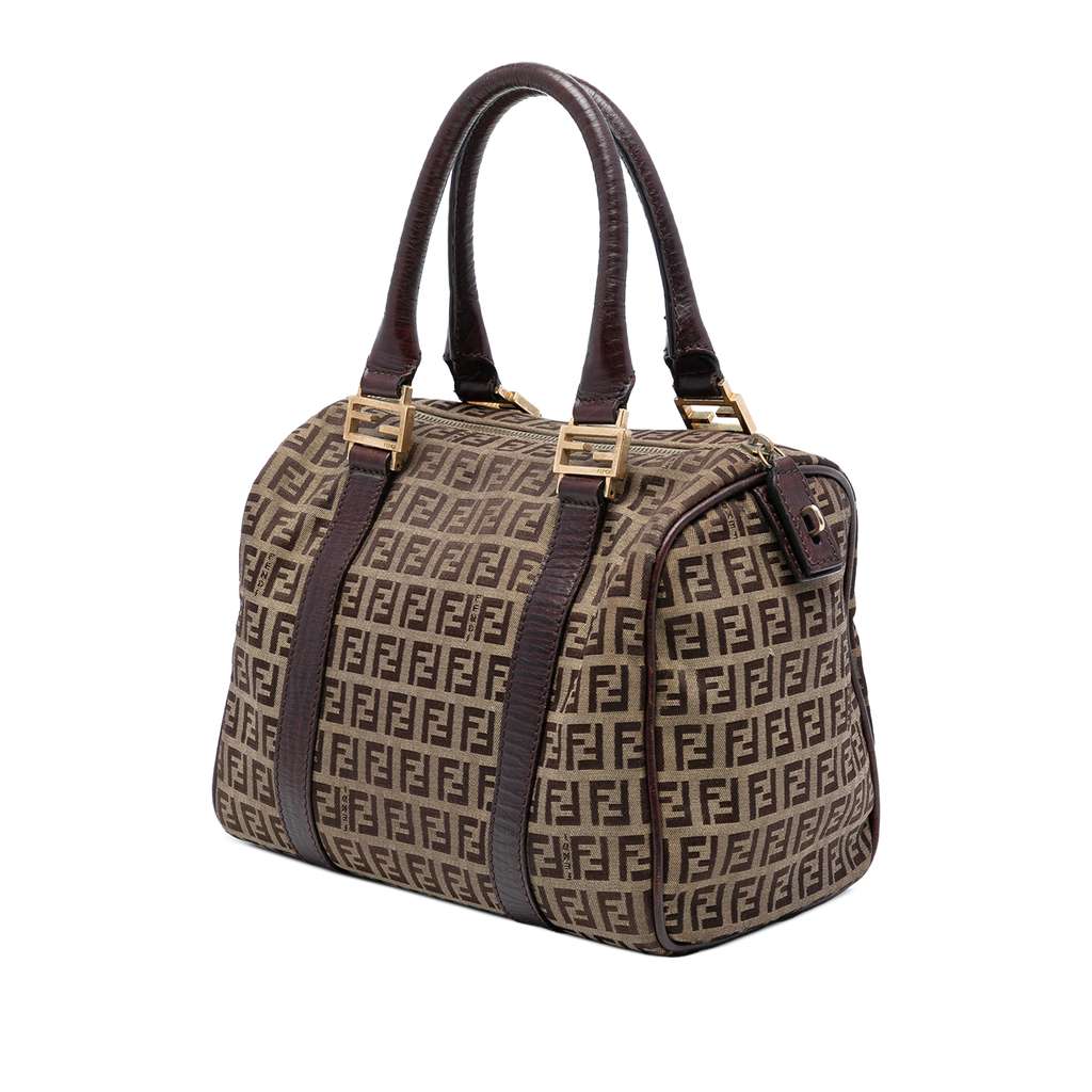Fendi Small Zucchino Canvas Forever Bauletto Boston Bag Brown Canvas Good condition - Back View
