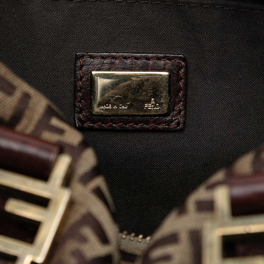 Fendi Small Zucchino Canvas Forever Bauletto Boston Bag Brown Canvas Good condition - Box View