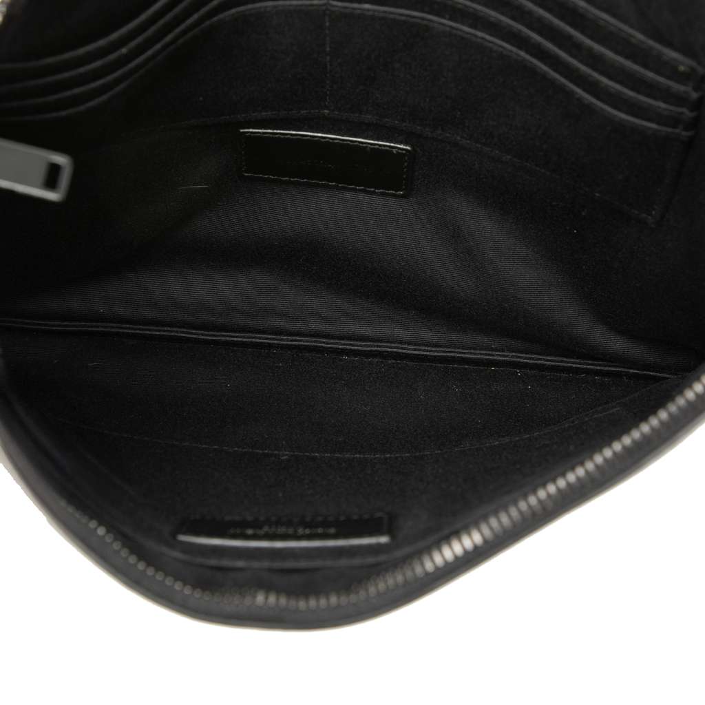 Saint Laurent Croc Embossed Leather Monogram Document Holder Black Leather Good condition - Model View