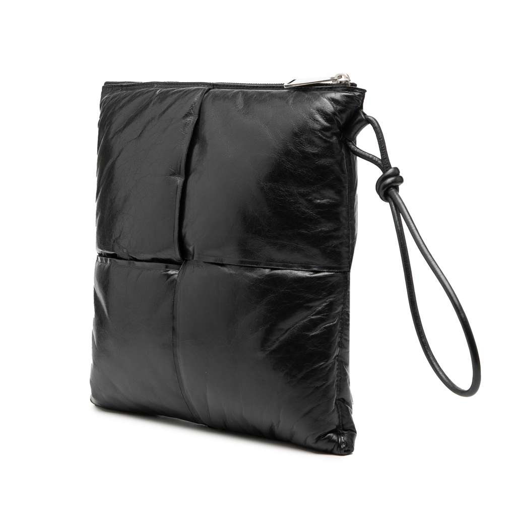 Bottega Veneta Leather Intrecciato Padded Square Pouch Black Leather Good condition - Back View