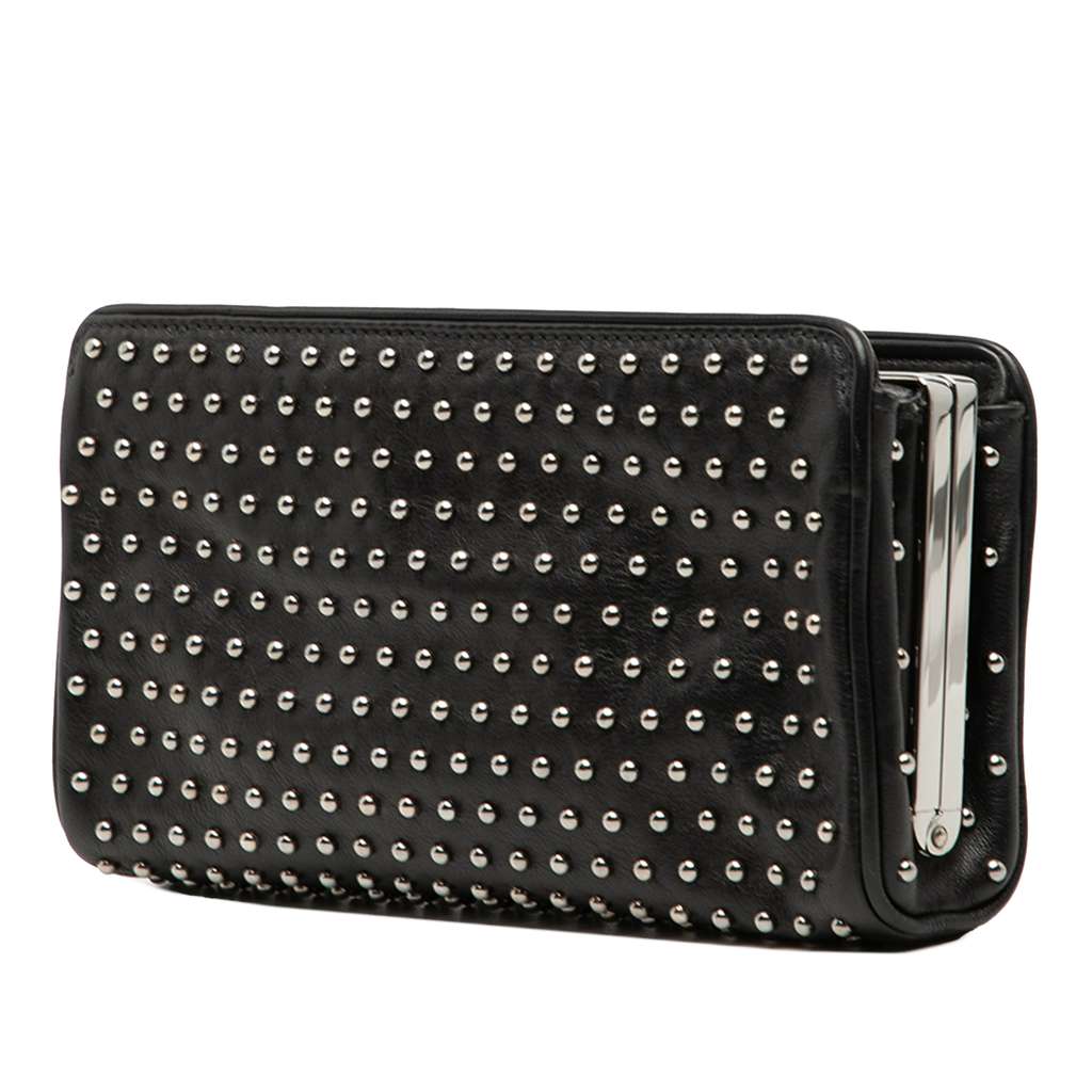 Prada Studded Leather Clasp Clutch Black Leather Good condition - Back View