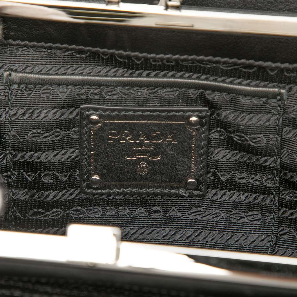 Prada Studded Leather Clasp Clutch Black Leather Good condition - Box View