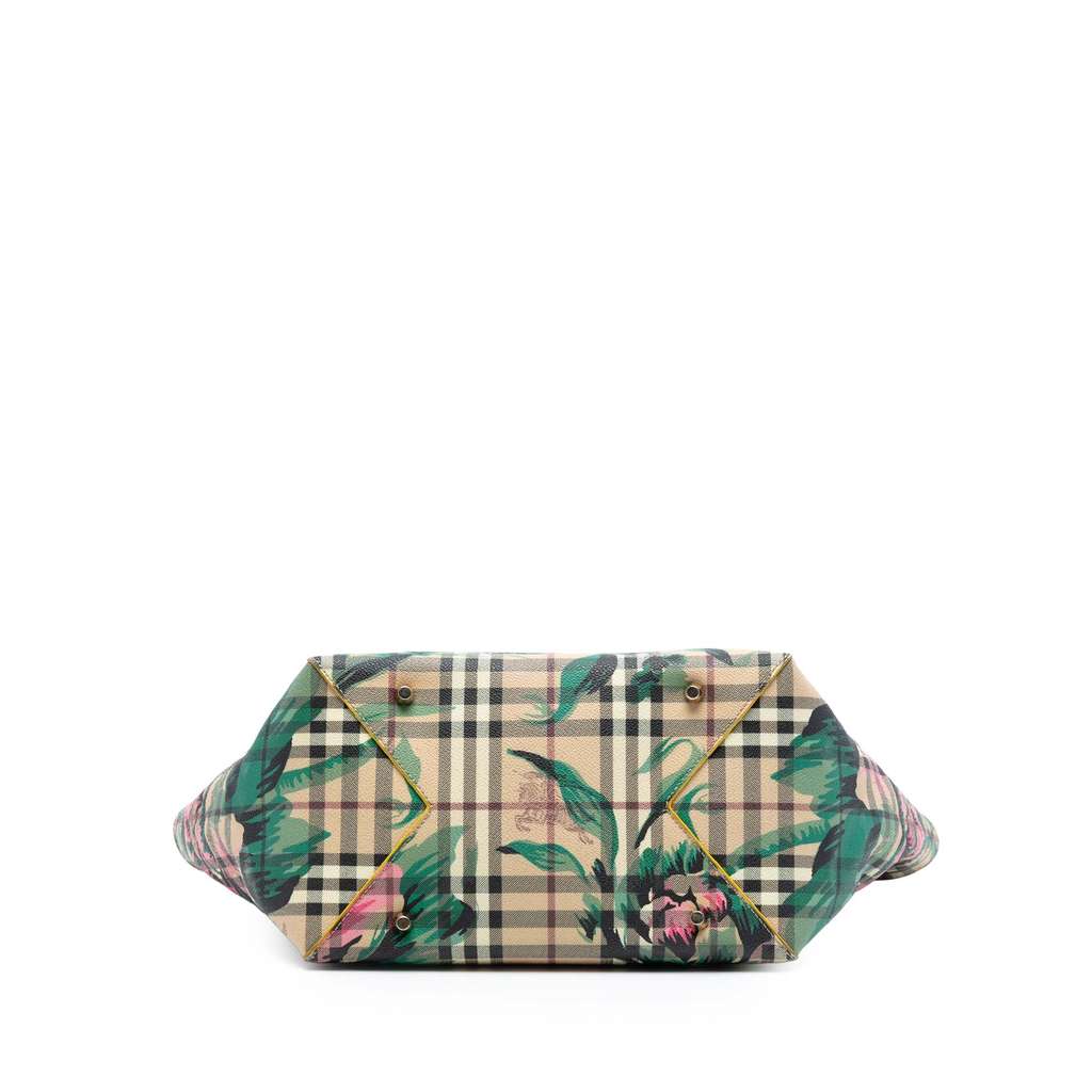 Burberry Small Haymarket Check Floral Print Coated Canvas Canterbury Tote Brown Canvas Good condition - Inside View