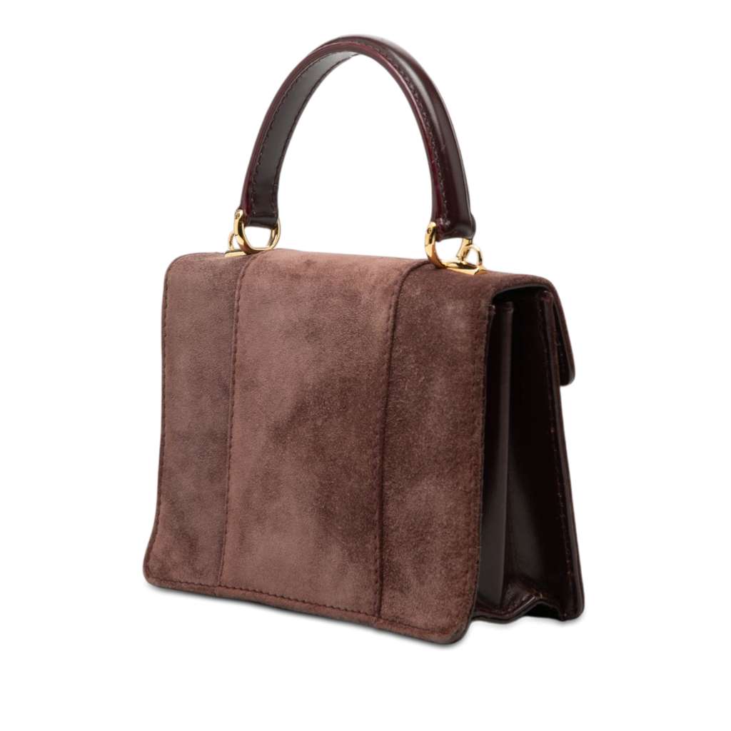 Gucci Suede Top Handle Satchel Brown Leather Good condition - Back View