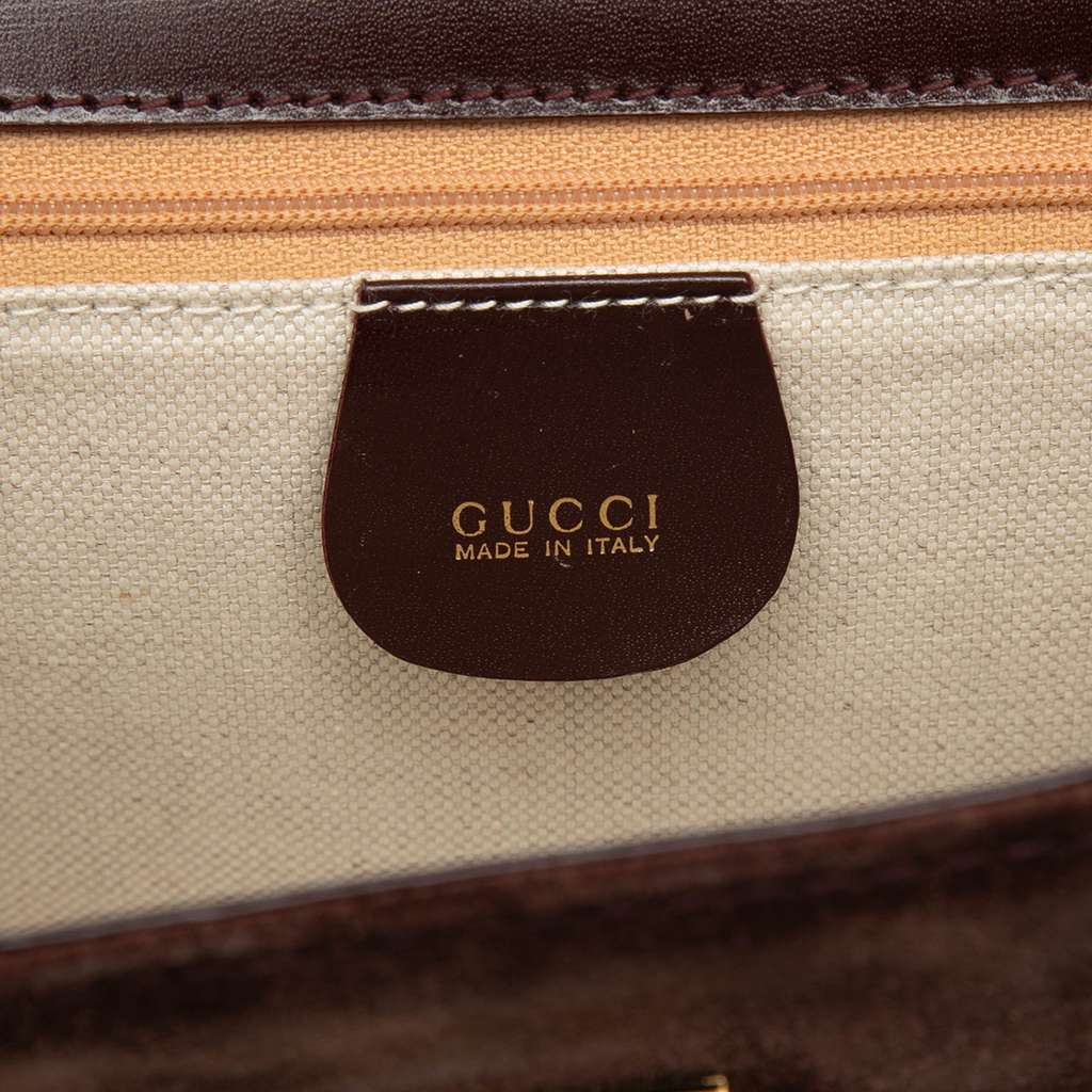 Gucci Suede Top Handle Satchel Brown Leather Good condition - Box View