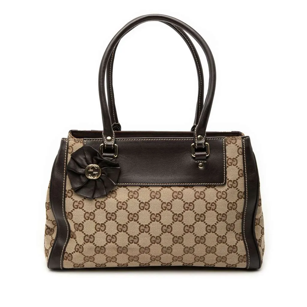 Gucci GG Canvas Trophy Tote Brown Canvas Good - Front View