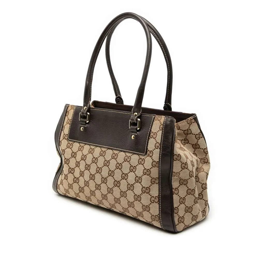 Gucci GG Canvas Trophy Tote Brown Canvas Good - Back View