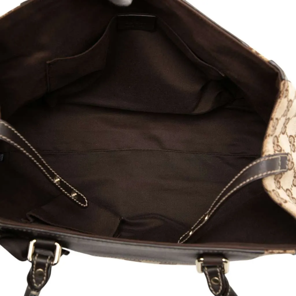 Gucci GG Canvas Trophy Tote Brown Canvas Good - Model View