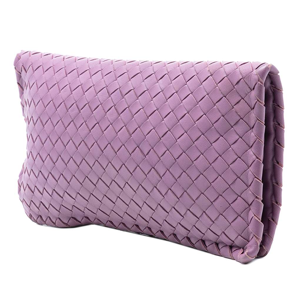 Bottega Veneta Nappa Intrecciato Turn Lock Clutch Purple Leather Good condition - Back View