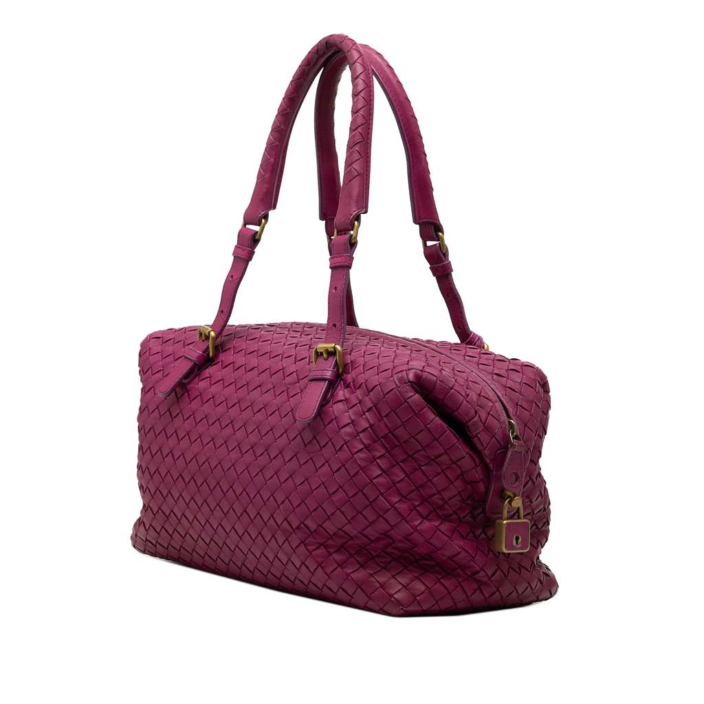 Bottega Veneta Nappa Intrecciato Montaigne Boston Bag Purple Leather Fair condition - Back View