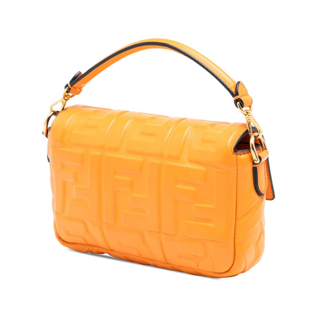 Fendi Mini Zucca Embossed Leather Baguette Satchel Orange Leather Good condition - Back View