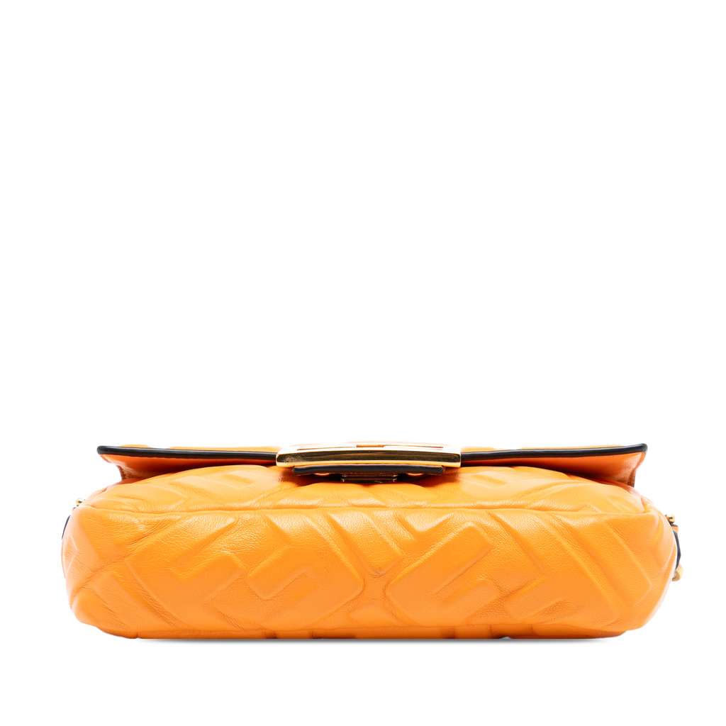 Fendi Mini Zucca Embossed Leather Baguette Satchel Orange Leather Good condition - Inside View
