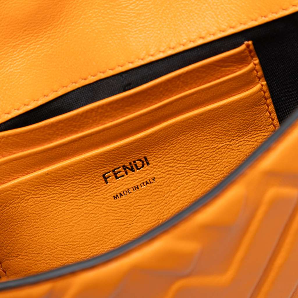 Fendi Mini Zucca Embossed Leather Baguette Satchel Orange Leather Good condition - Box View