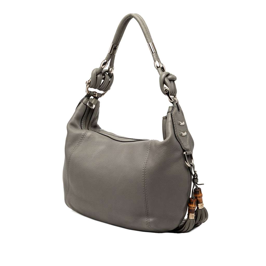 Gucci Pebbled Leather Techno Horsebit Hobo Grey Leather Good condition - Back View