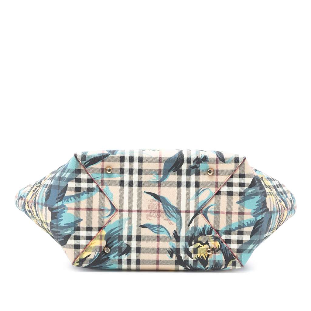 Burberry Small Haymarket Check Floral Print Coated Canvas Canterbury Tote Brown Canvas Good condition - Inside View