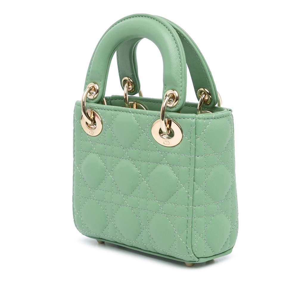 Dior Micro Lambskin Cannage Lady Dior Green Leather Good condition - Back View