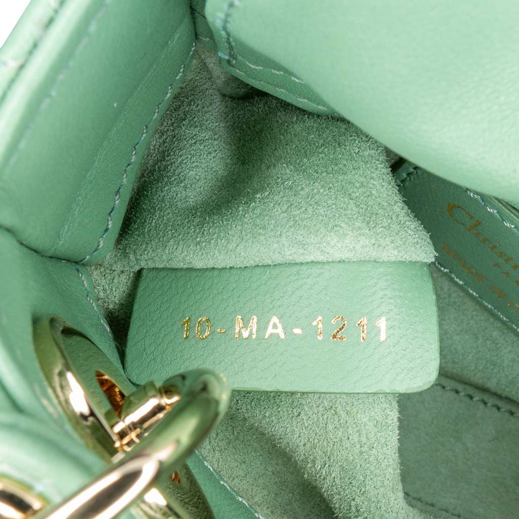 Dior Micro Lambskin Cannage Lady Dior Green Leather Good condition - Box View