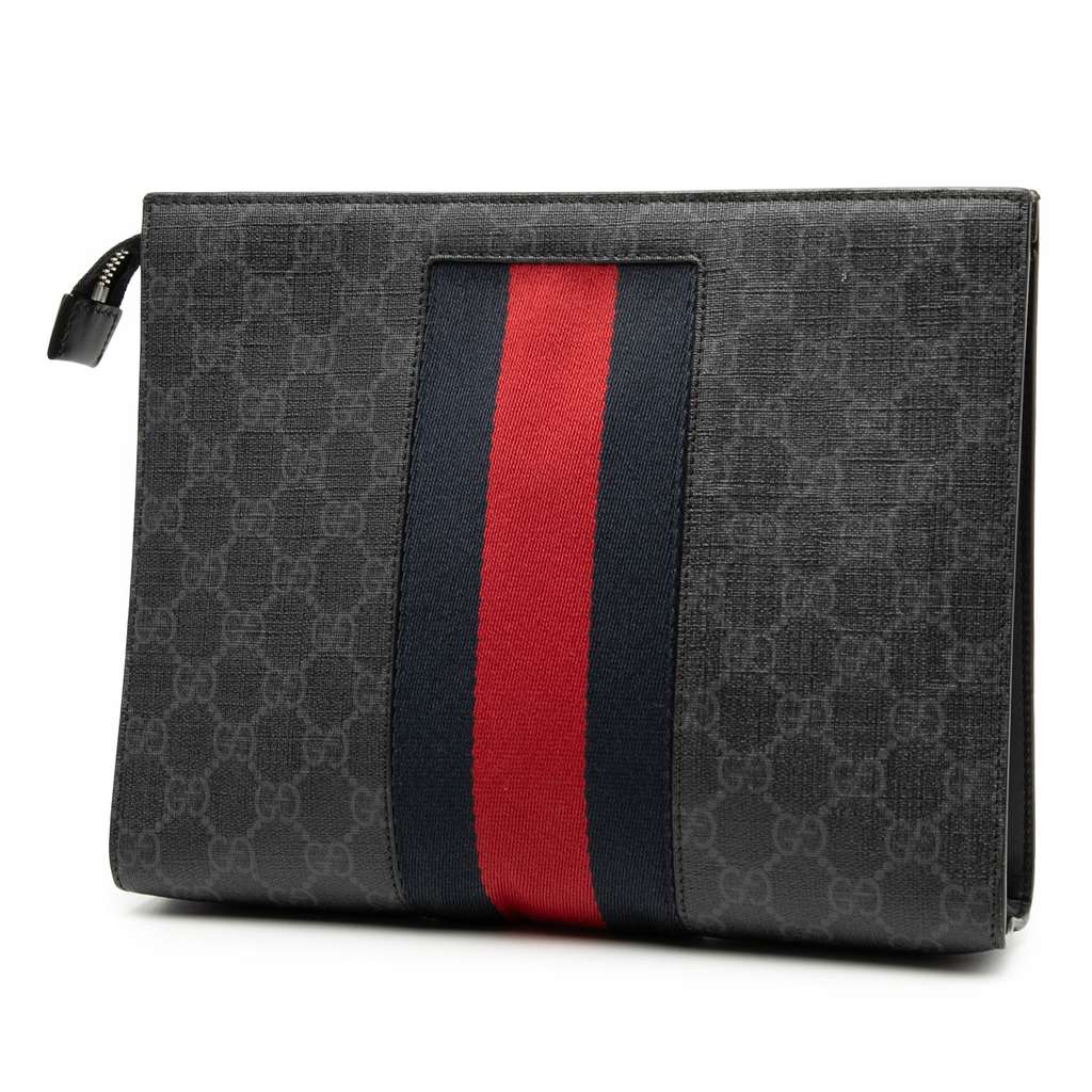 Gucci GG Supreme Web Clutch Black Canvas Good condition - Back View