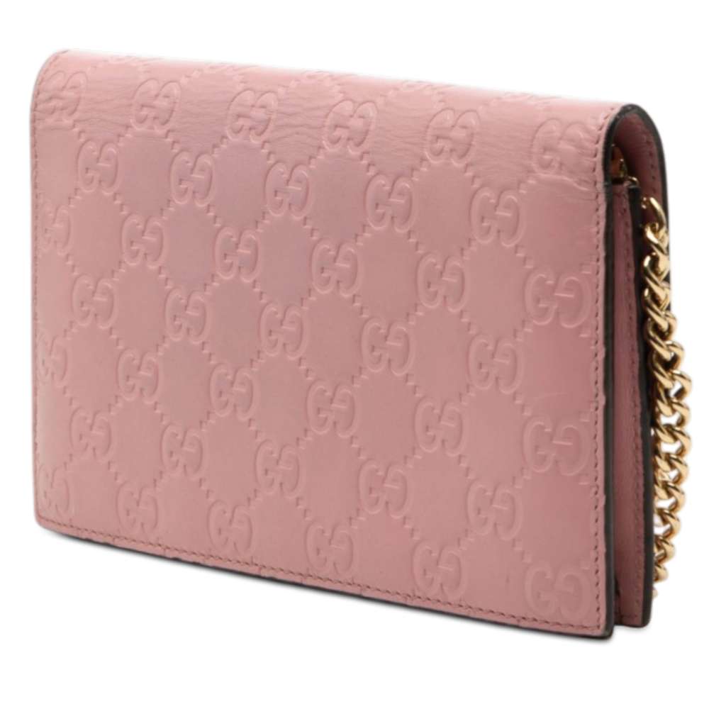 Gucci Guccissima Interlocking G Wallet On Chain Pink Leather Good condition - Back View