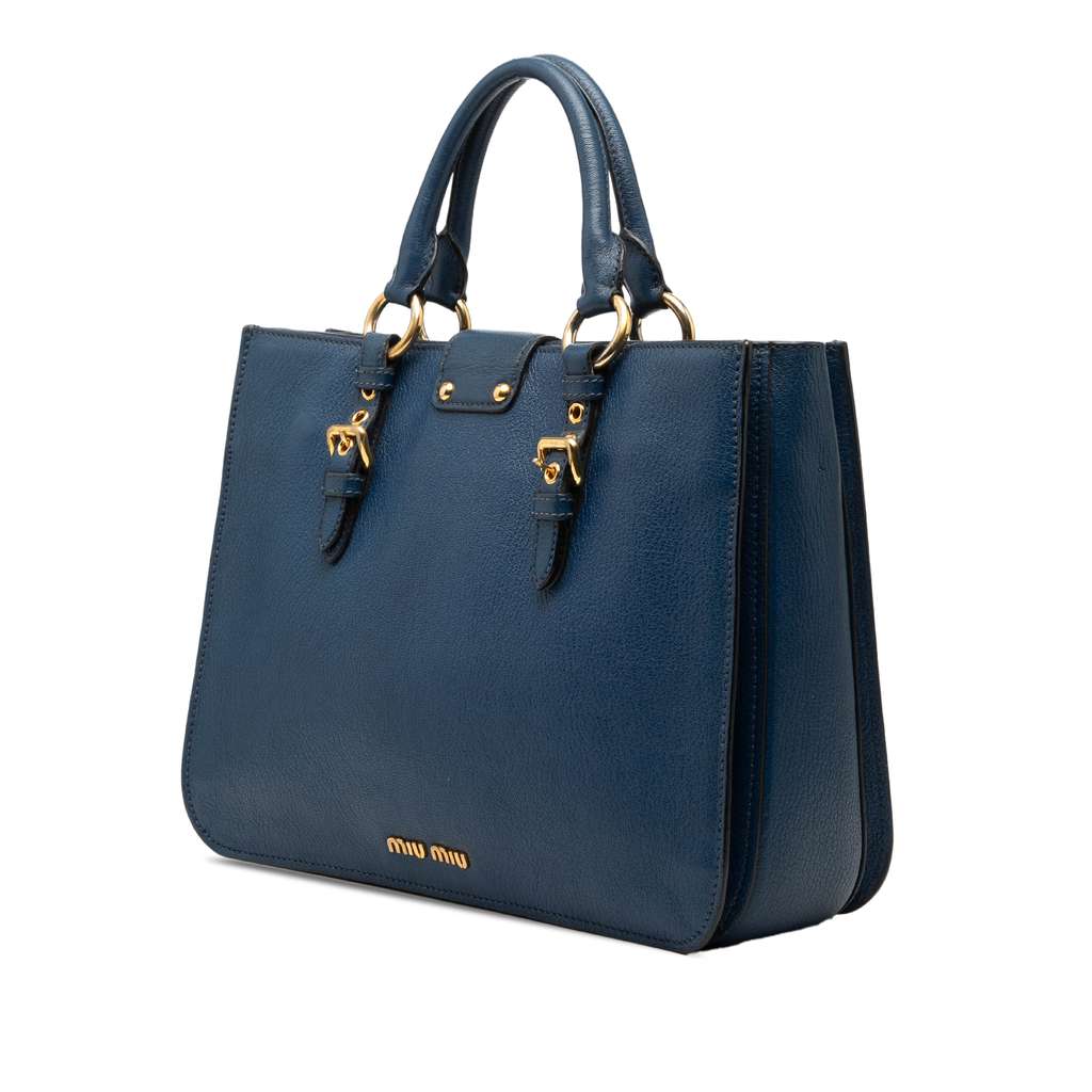 Miu Miu Goatskin Madras Satchel Blue Leather Good condition - Back View