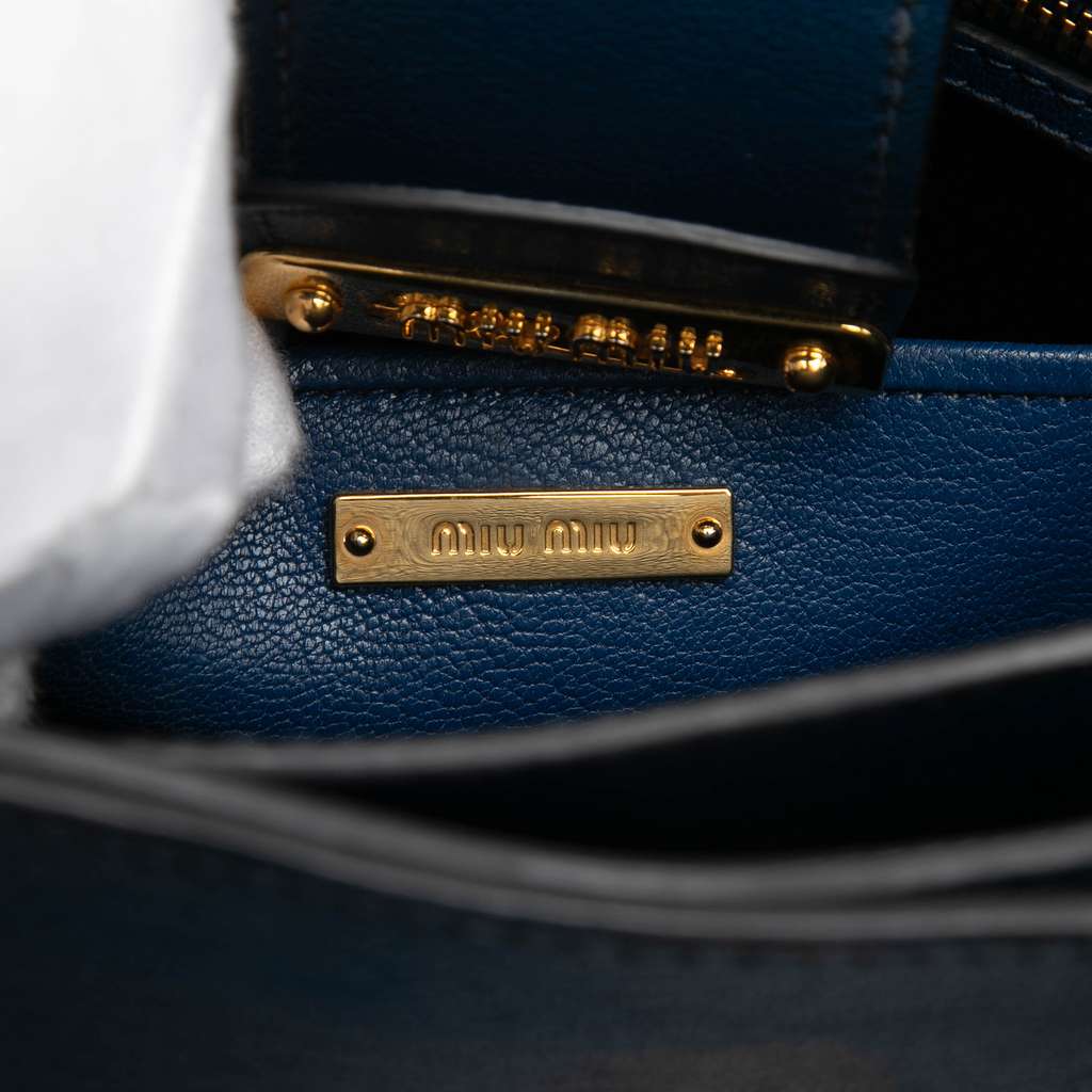 Miu Miu Goatskin Madras Satchel Blue Leather Good condition - Box View