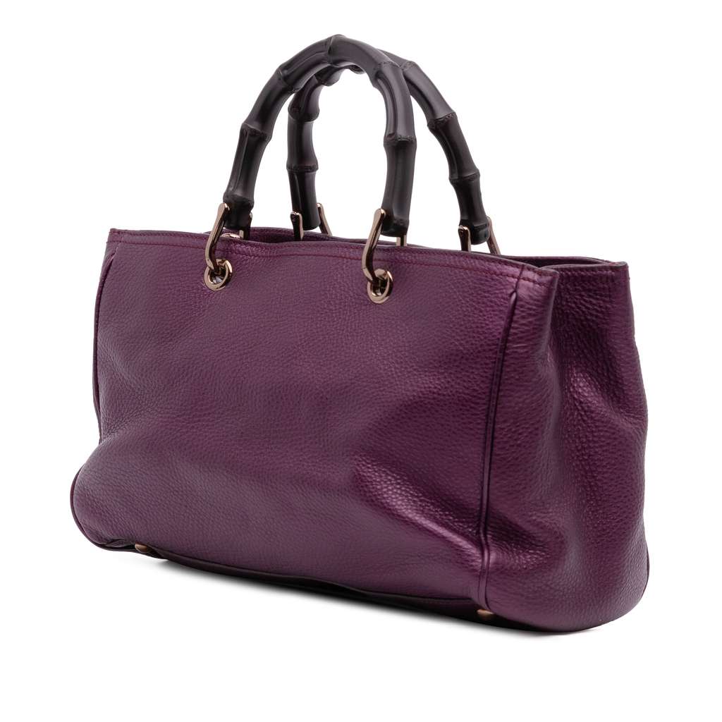 Gucci Medium Calfskin Bamboo Shopper Satchel Purple Leather Good condition - Back View