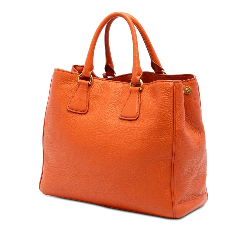 Prada Vitello Daino Open Convertible Tote Orange Leather Good condition - Back View